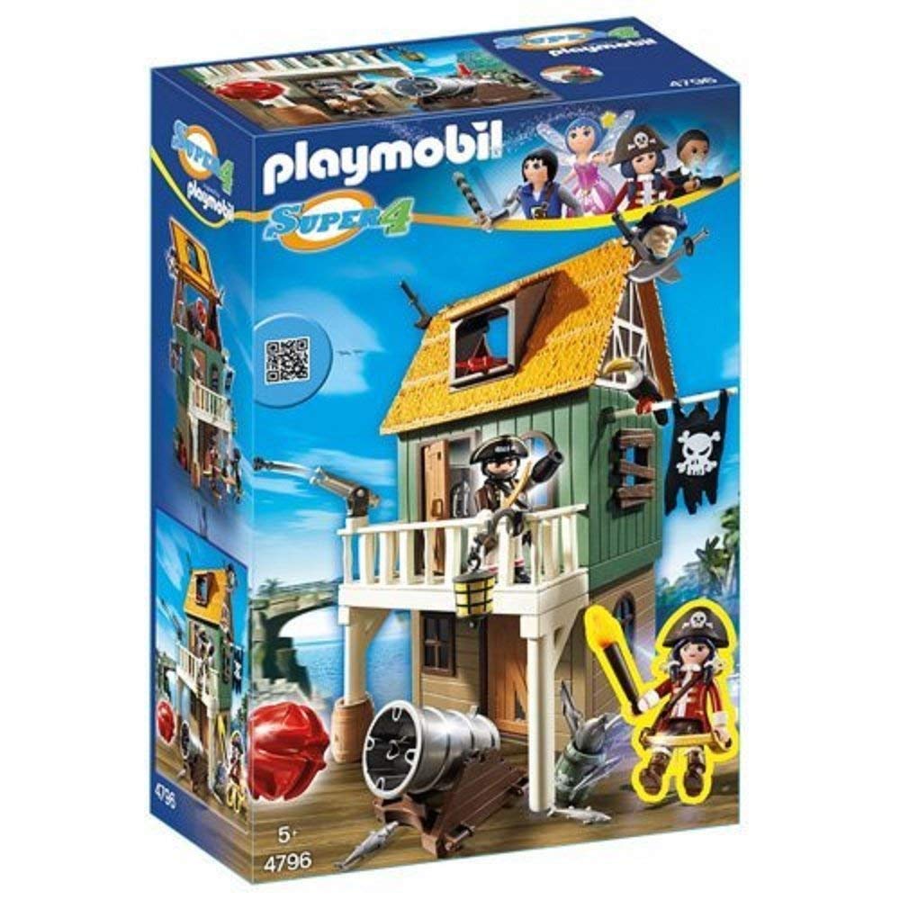 Playmobil - Super 4 Pirates Toy - Gunpowder Island Hidden Pirate Fort 94 Piece Playset - House Figure