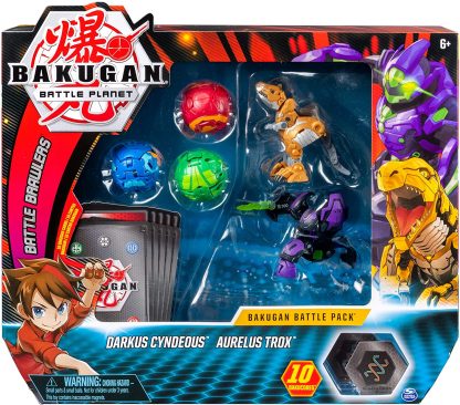 Bakugan Battle 5-Pack, Darkus Cyndeous and Aurelus Trox, Collectible Cards and Figures