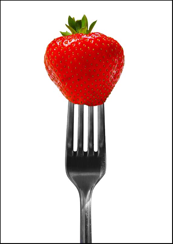 Strawberry on Fork - A3/A4 Picture - Wall Art Decor