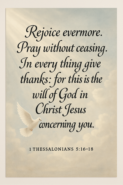 Bible Verse - Christian - 1 Thessalonians 5:16-18 - Rejoice evermore Pray without - A3/A4 Poster
