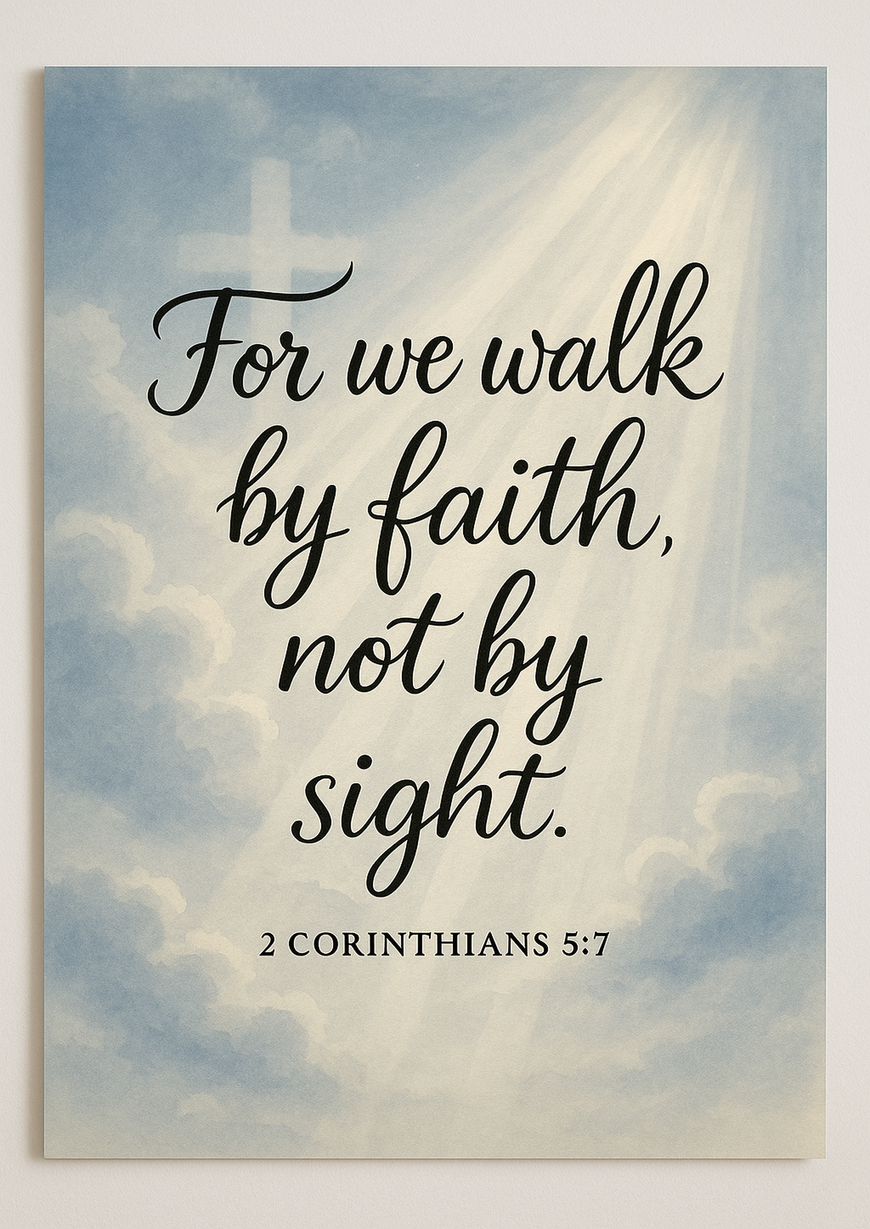 Bible Verse - Christian - 2 Corinthians 5:7 - For we walk by - A3/A4 Poster