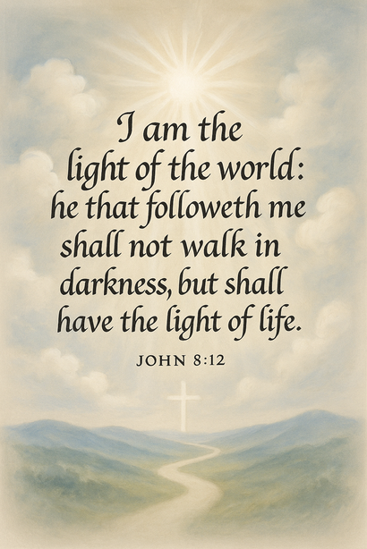Bible Verse - Christian - John 8:12 - I am the light - A3/A4 Poster