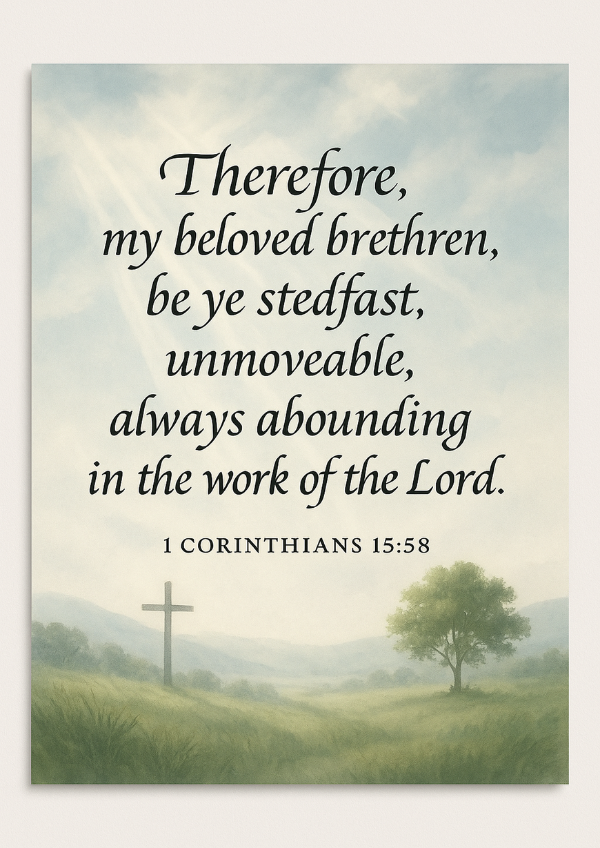 Bible Verse - Christian - 1 Corinthians 15:58 - Therefore my beloved brethren - A3/A4 Poster