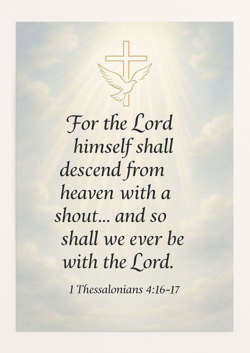 Bible Verse - Christian - 1 Thessalonians 4:16-17 - For the Lord himself - A3/A4 Poster