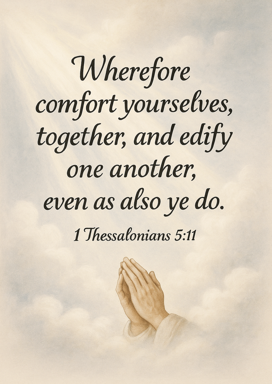 Bible Verse - Christian - 1 Thessalonians 5:11 - Wherefore comfort yourselves together - A3/A4 Poster