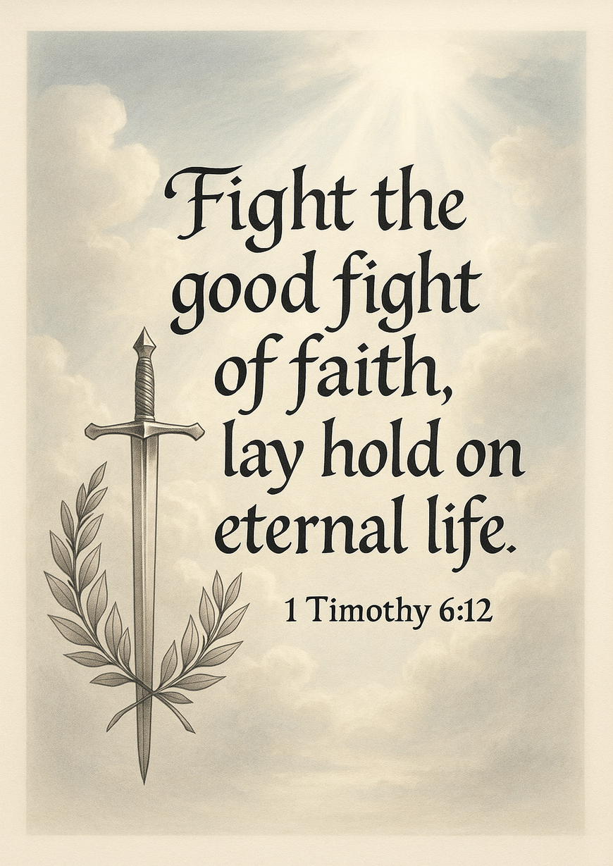 Bible Verse - Christian - 1 Timothy 6:12 - Fight the good fight - A3/A4 Poster