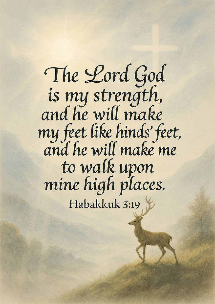Bible Verse - Christian - Habakkuk 3:19 - The Lord God is - A3/A4 Poster