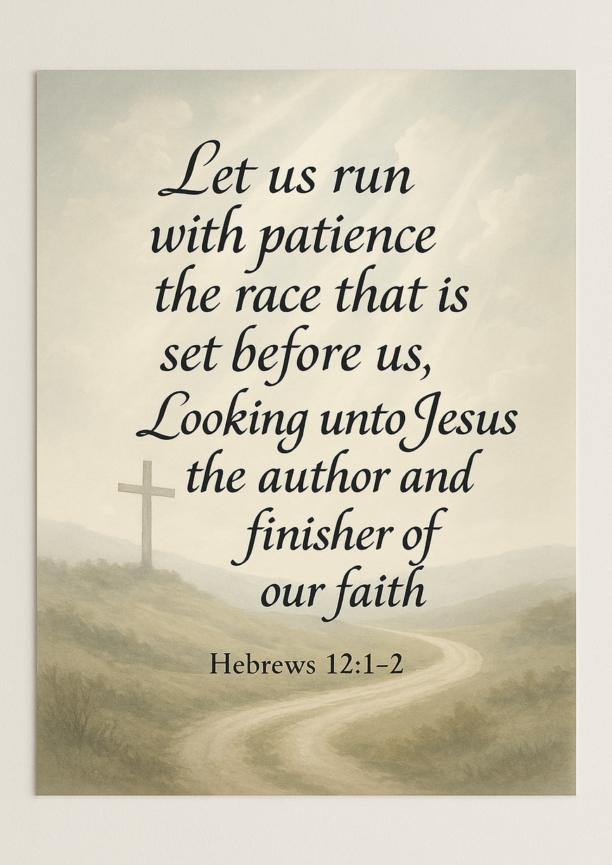 Bible Verse - Christian - Hebrews 12:1-2 - Let us run with - A3/A4 Poster