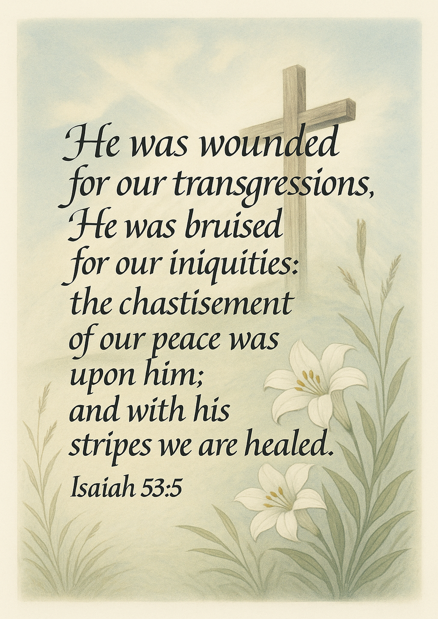 Bible Verse - Christian - Isaiah 53:5 - He was wounded for - A3/A4 Poster