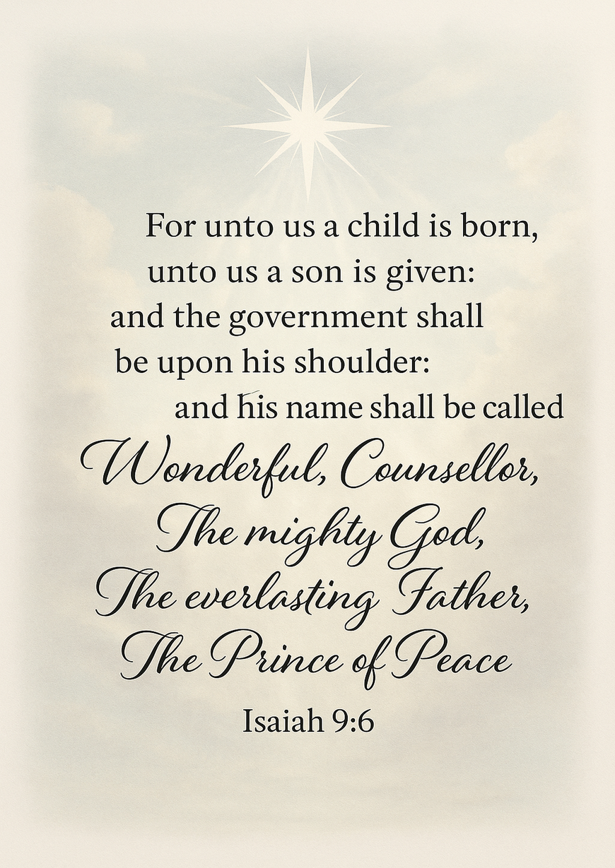 Bible Verse - Christian - Isaiah 9:6 - For unto us a - A3/A4 Poster