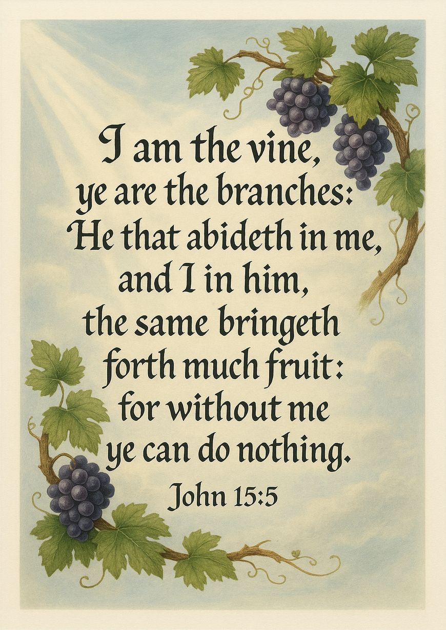 Bible Verse - Christian - John 15:5 - I am the vine - A3/A4 Poster