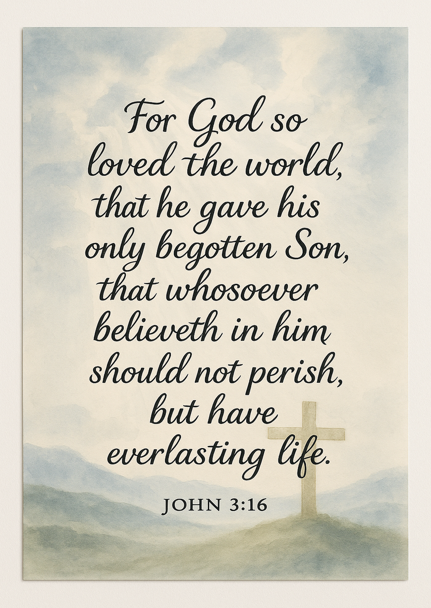 Bible Verse - Christian - John 3:16 - For God so loved - A3/A4 Poster