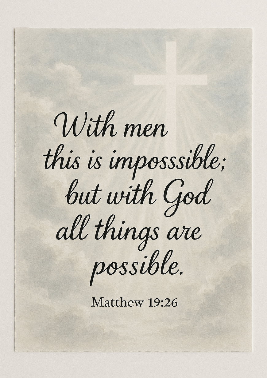 Bible Verse - Christian - Matthew 19:26 - With men this is - A3/A4 Poster