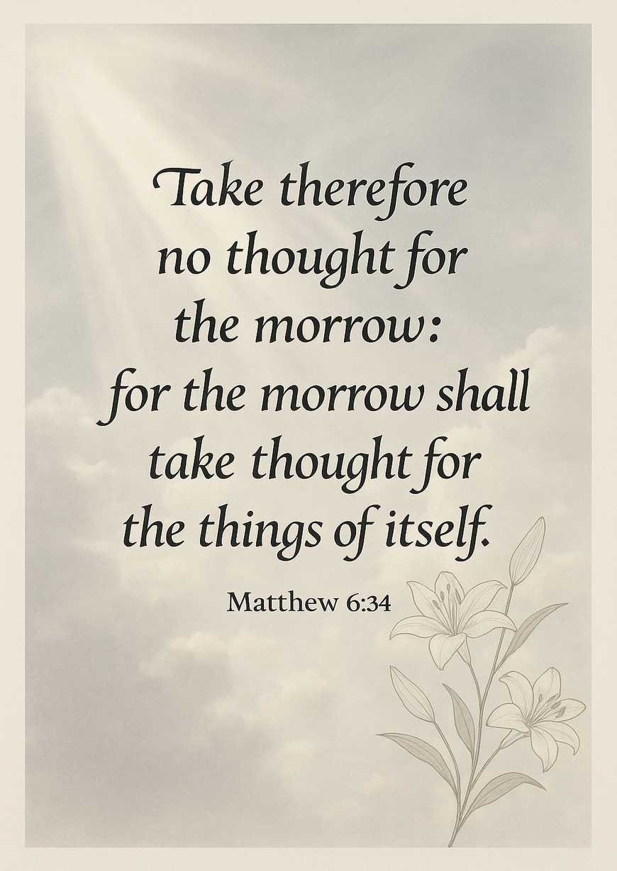 Bible Verse - Christian - Matthew 6:34 - Take therefore no thought - A3/A4 Poster
