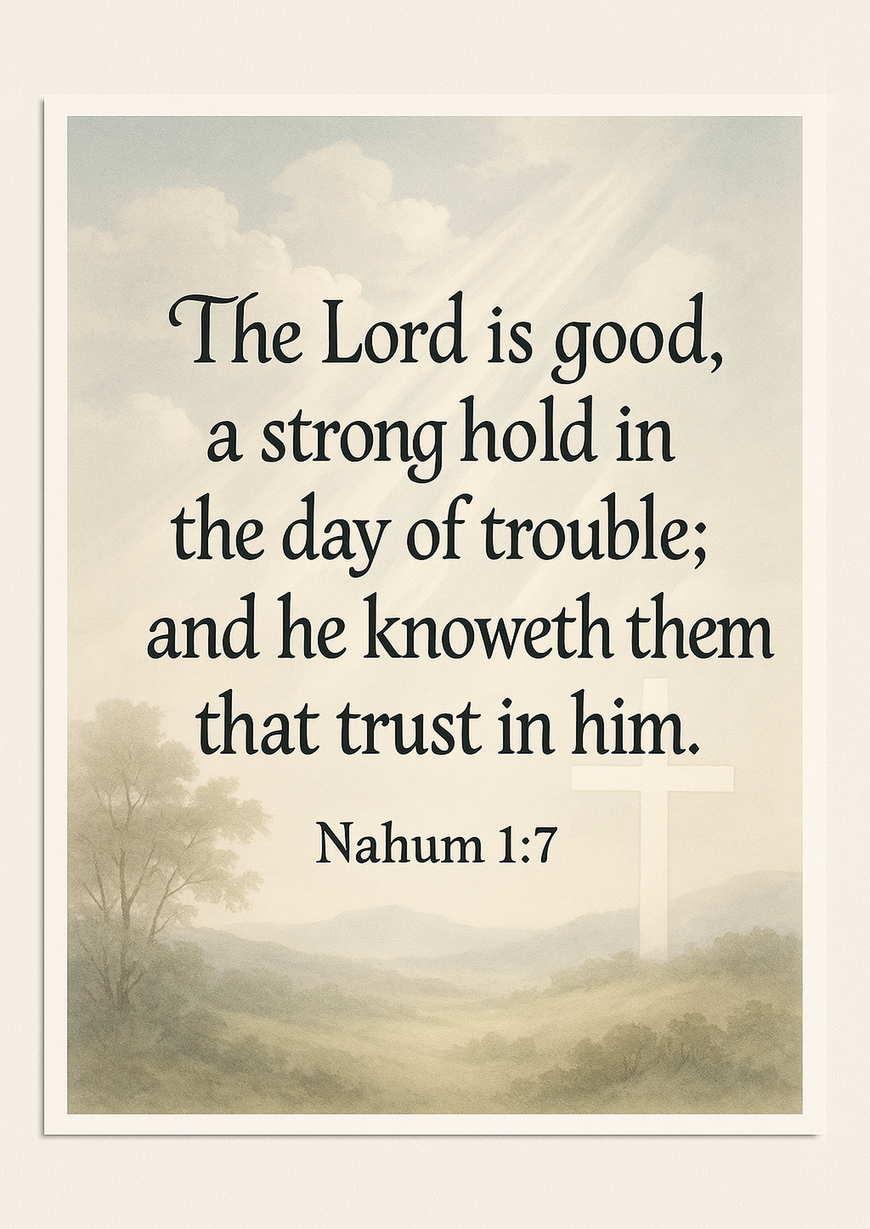 Bible Verse - Christian - Nahum 1:7 - The Lord is good - A3/A4 Poster