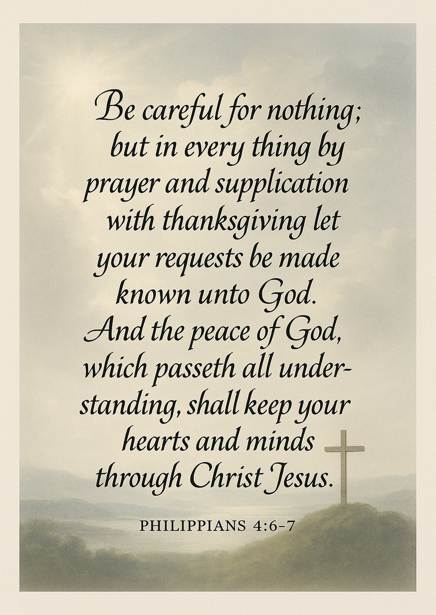 Bible Verse - Christian - Philippians 4:6-7 - Be careful for nothing - A3/A4 Poster