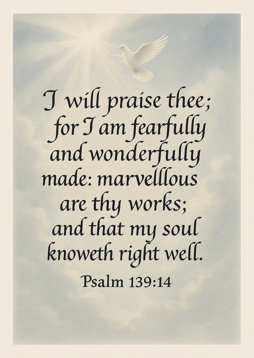 Bible Verse - Christian - Psalm 139:14 - I will praise thee - A3/A4 Poster