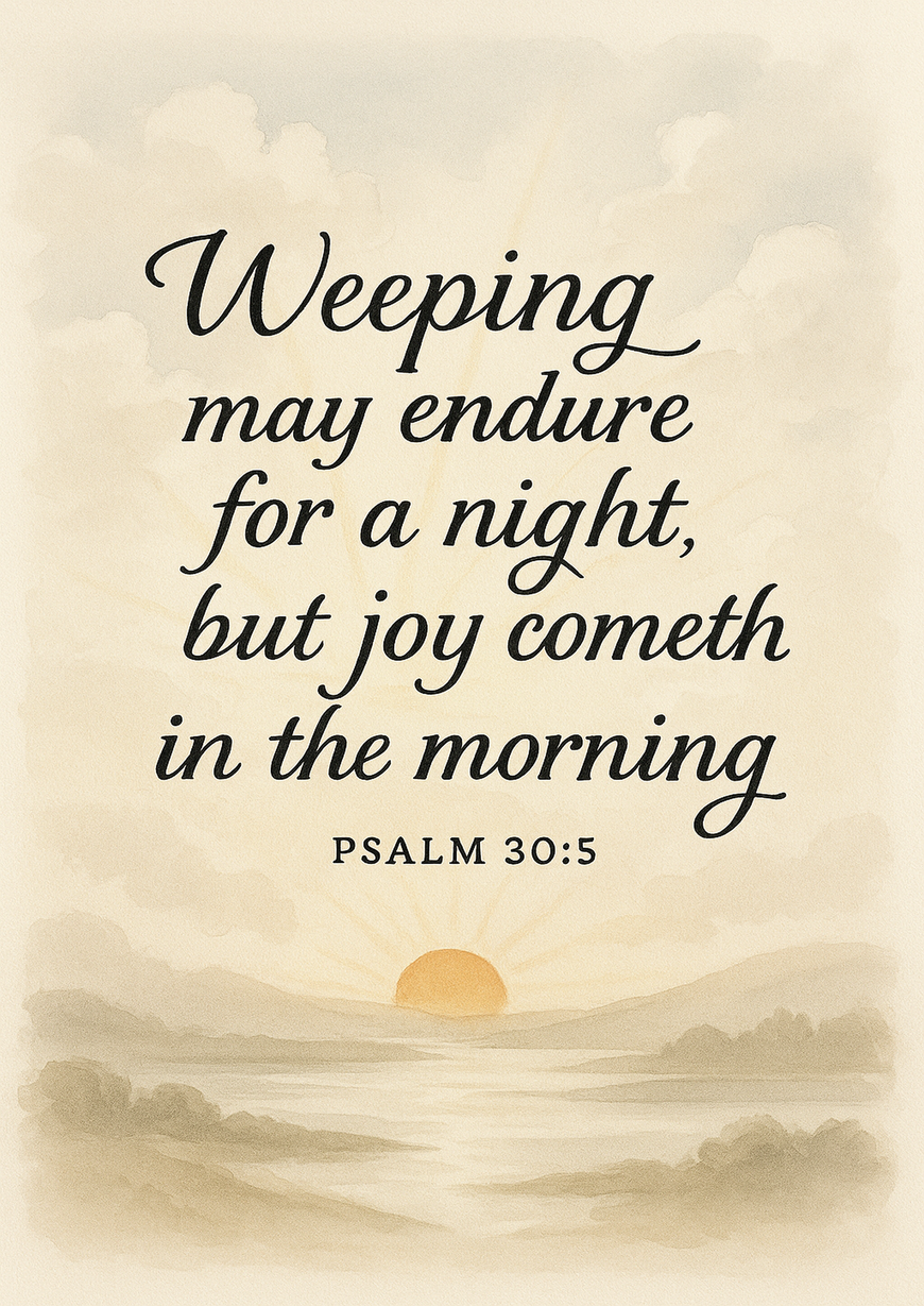 Bible Verse - Christian - Psalm 30:5 - Weeping may endure for - A3/A4 Poster