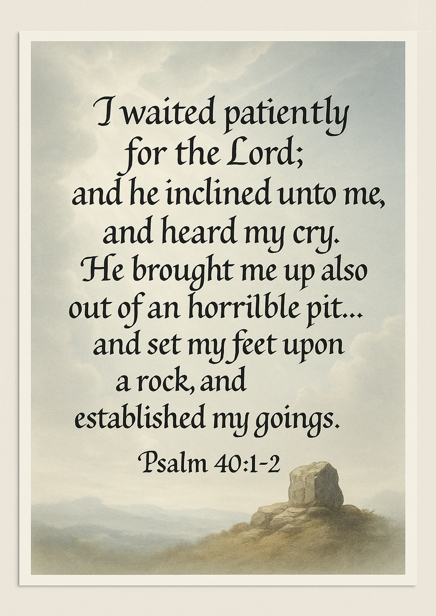 Bible Verse - Christian - Psalm 40:1-2 - I waited patiently for - A3/A4 Poster