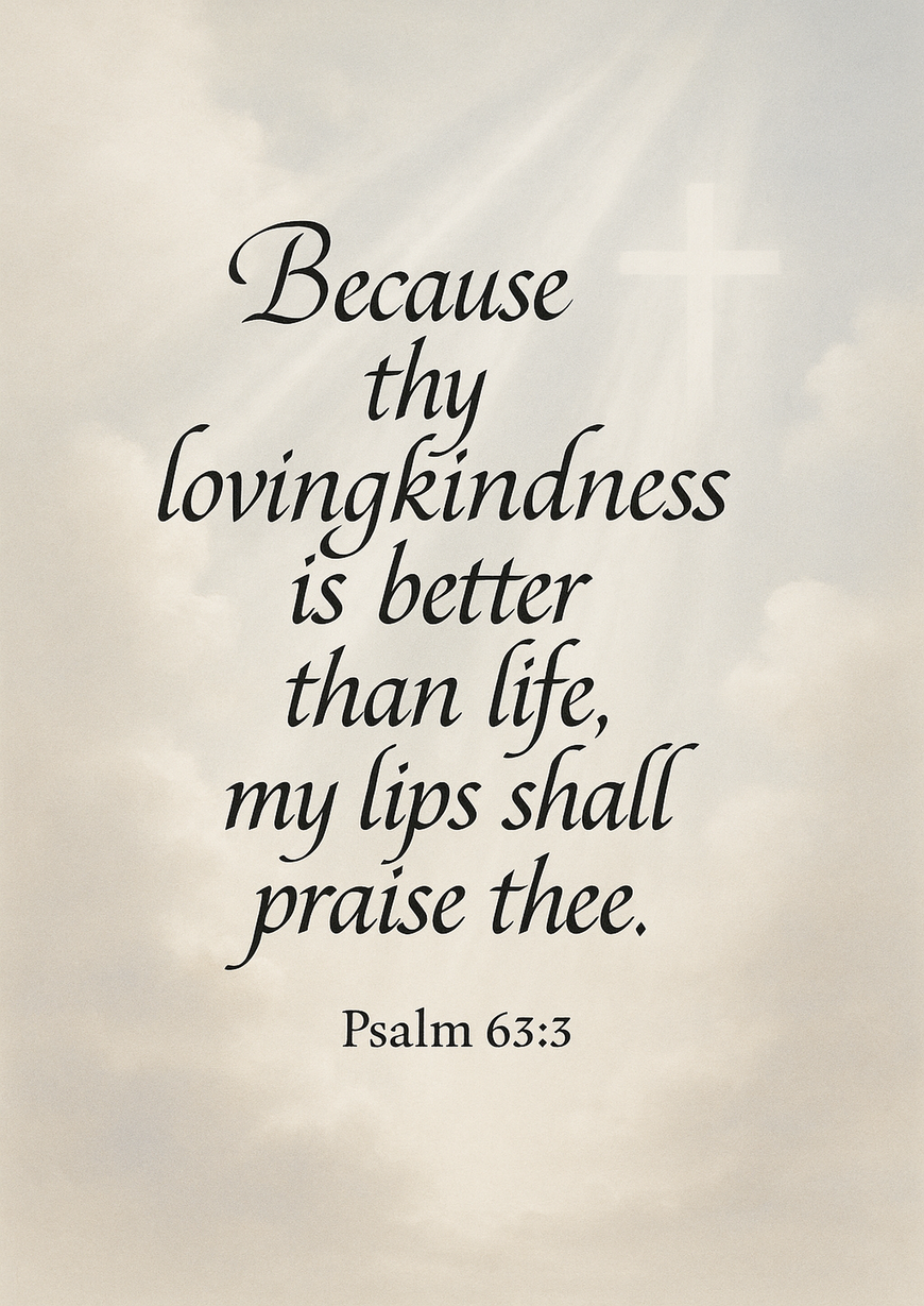 Bible Verse - Christian - Psalm 63:3 - Because thy lovingkindness is - A3/A4 Poster