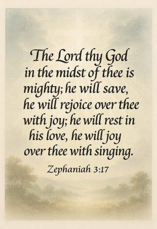 Bible Verse - Christian - Zephaniah 3:17 - The Lord thy God - A3/A4 Poster