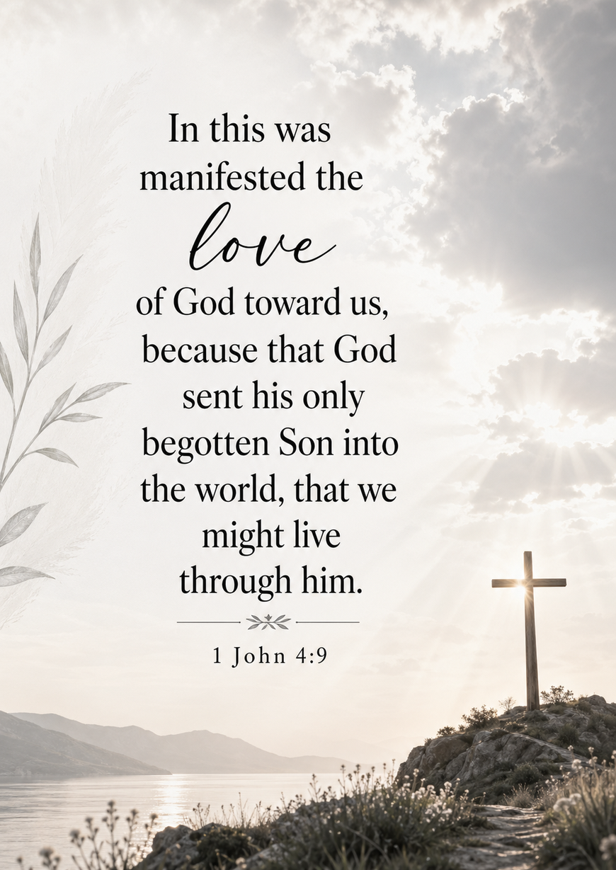 Bible Verse - Christian - 1 John 4:9 - In this was manifested - A3/A4 Poster