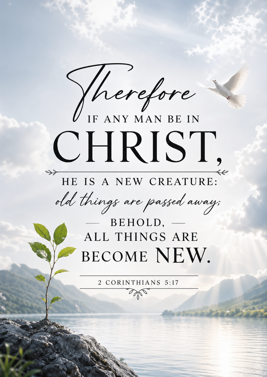 Bible Verse - Christian - 2 Corinthians 5:17 - Therefore if any man - A3/A4 Poster
