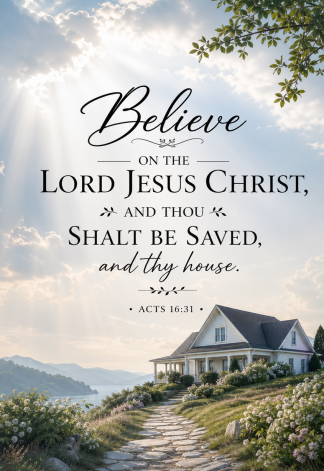 Bible Verse - Christian - Acts 16:31 - Believe on the Lord - A3/A4 Poster