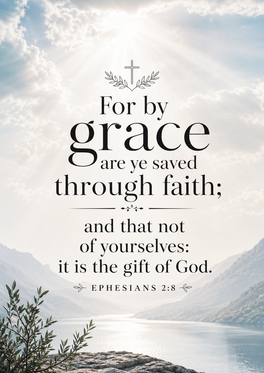 Bible Verse - Christian - Ephesians 2:8 - For by grace are - A3/A4 Poster