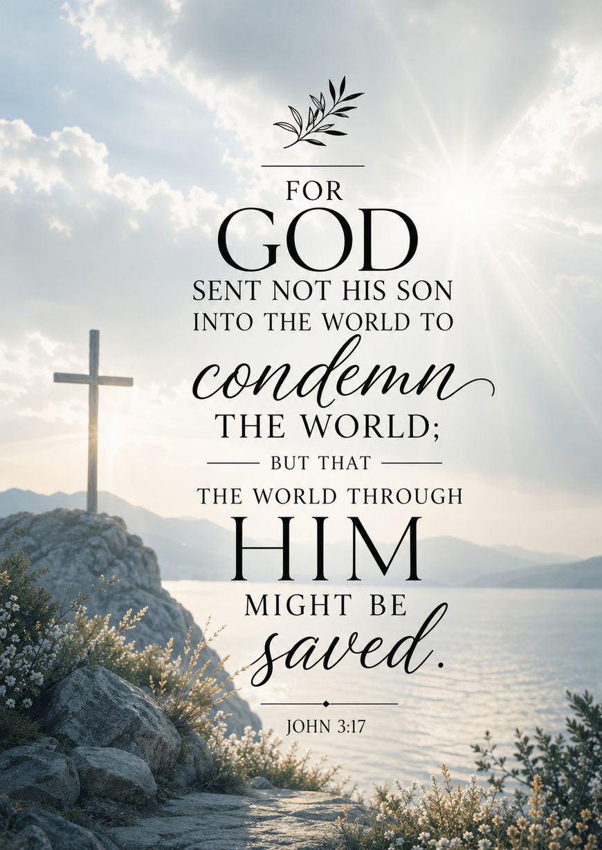 Bible Verse - Christian - John 3:17 - For God sent not - A3/A4 Poster
