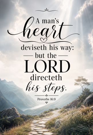 Bible Verse - Christian - Proverbs 16:9 - A man's heart deviseth - A3/A4 Poster