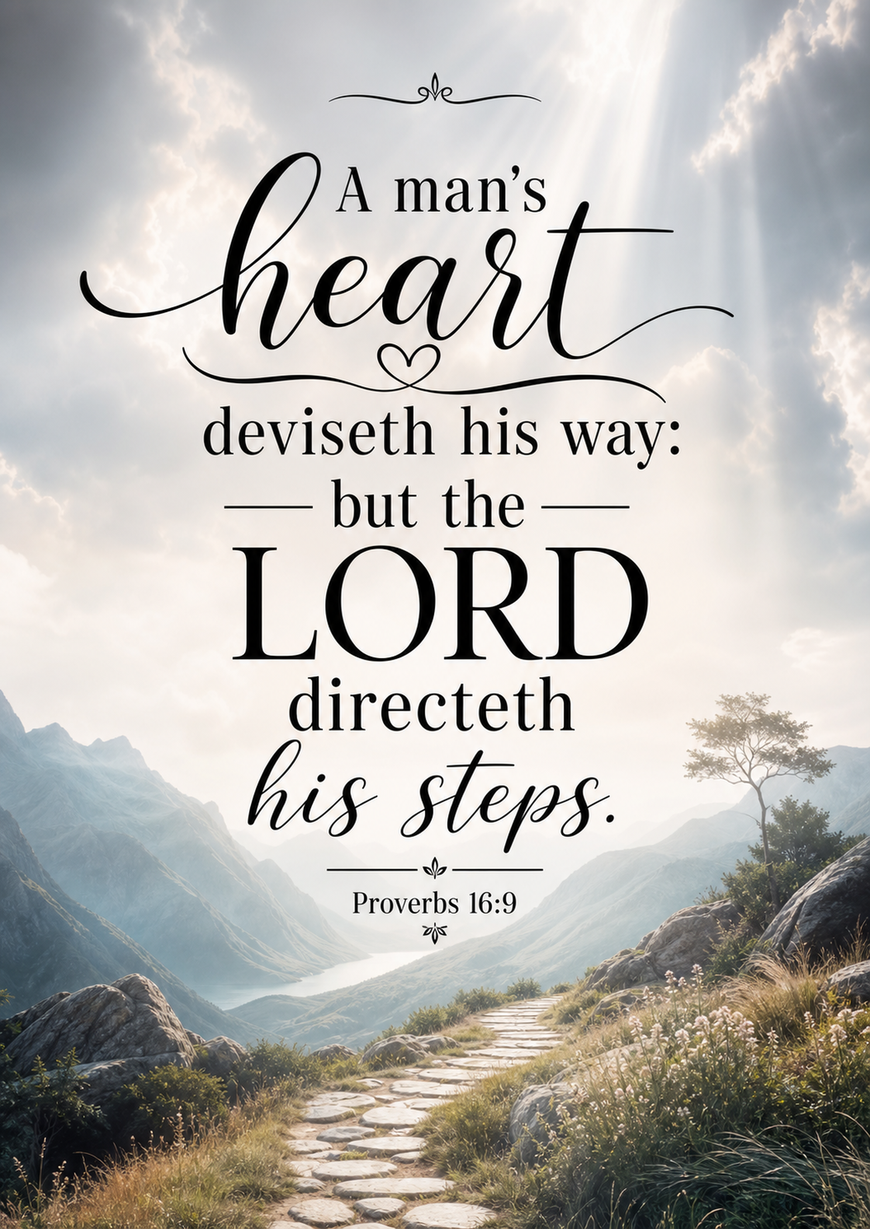 Bible Verse - Christian - Proverbs 16:9 - A man's heart deviseth - A3/A4 Poster