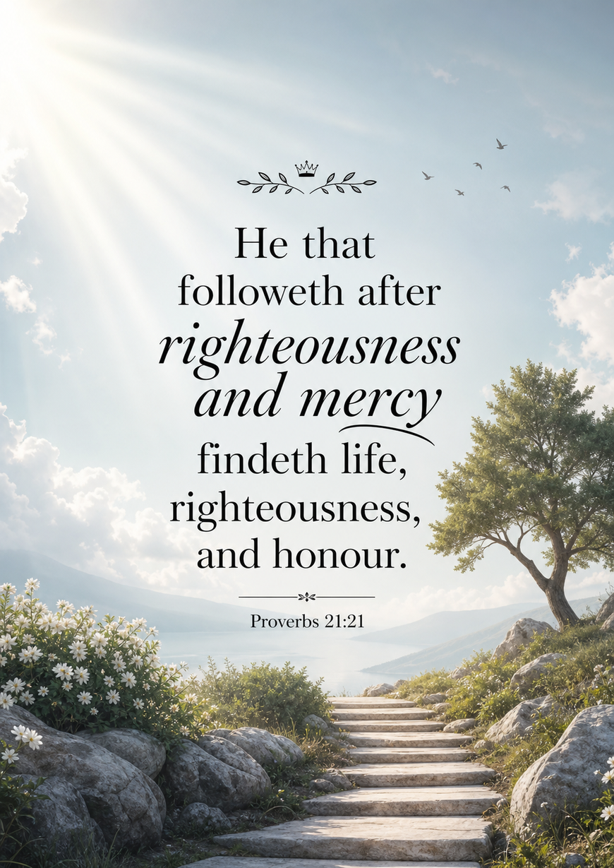 Bible Verse - Christian - Proverbs 21:21 - He that followeth after - A3/A4 Poster