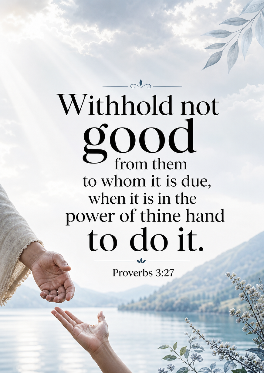 Bible Verse - Christian - Proverbs 3:27 - Withhold not good from - A3/A4 Poster