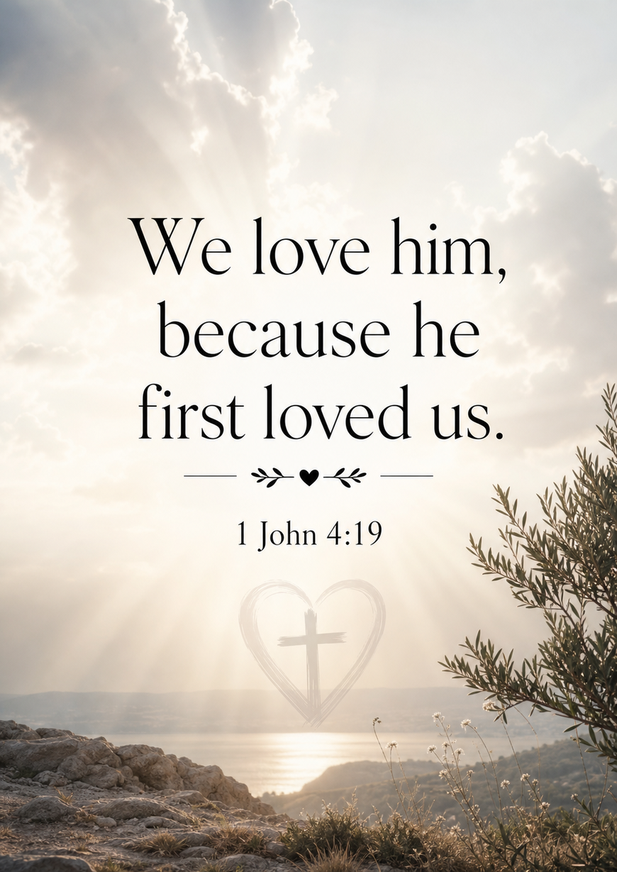 Bible Verse - Christian - 1 John 4:19 - We love him because - A3/A4 Poster