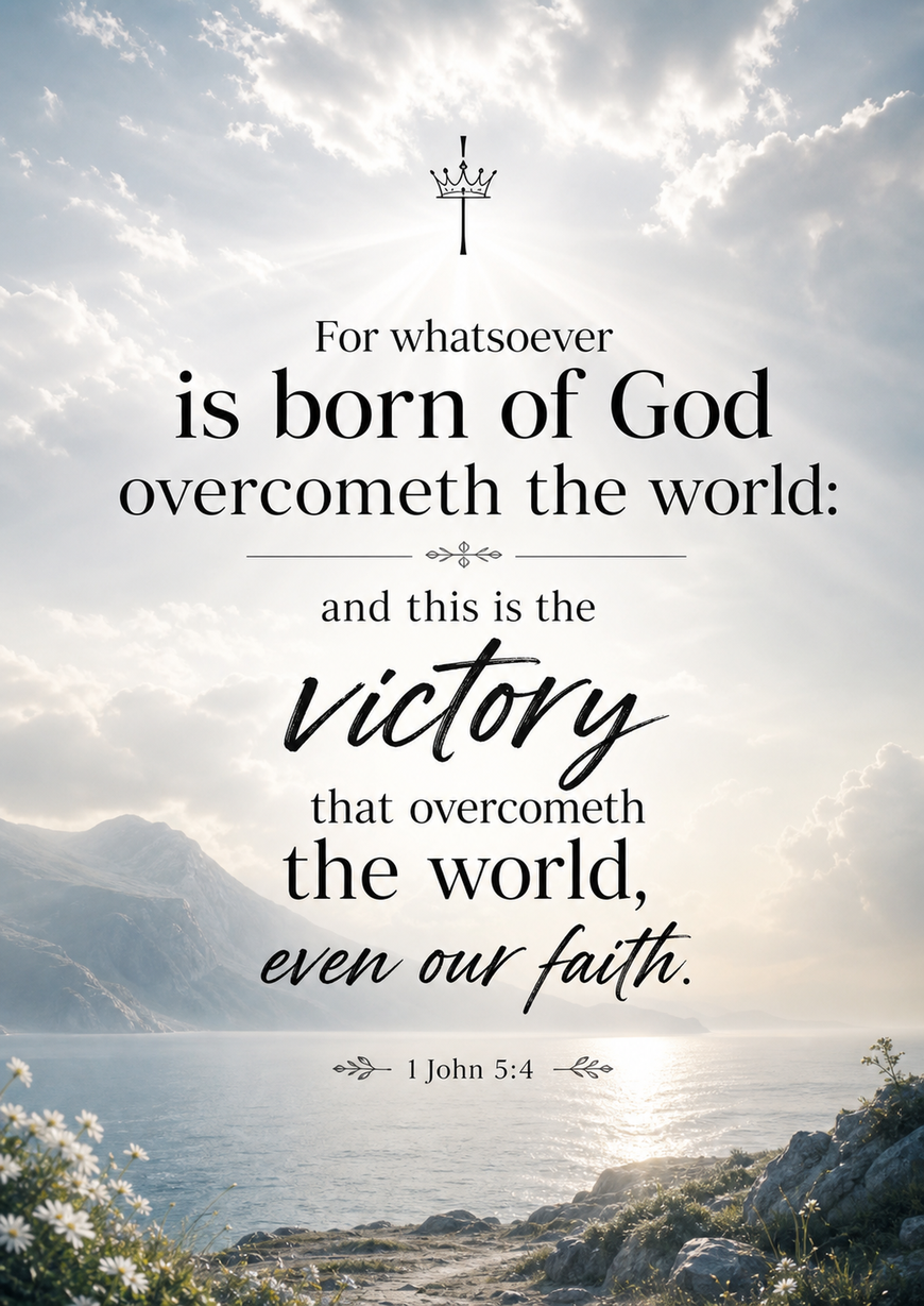 Bible Verse - Christian - 1 John 5:4 - For whatsoever is born - A3/A4 Poster