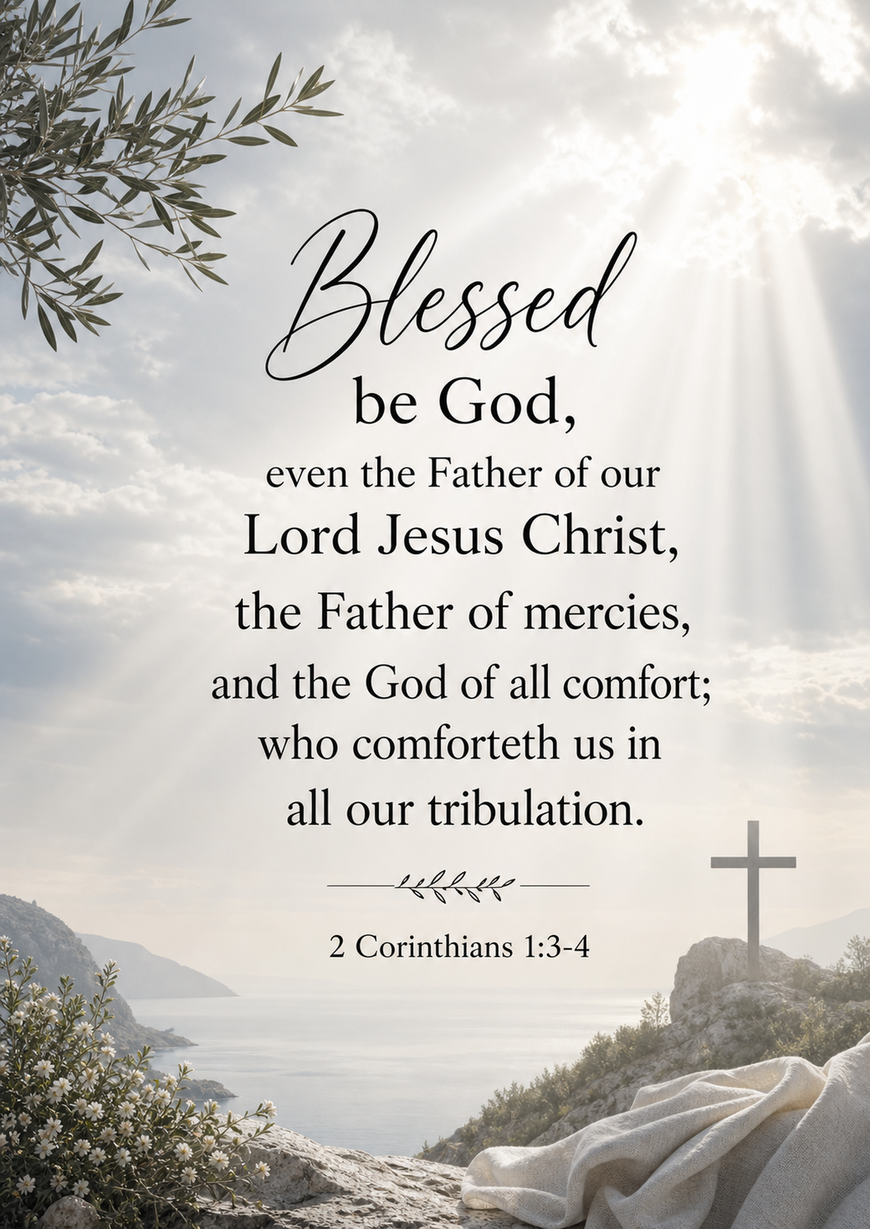 Bible Verse - Christian - 2 Corinthians 1:3-4 - Blessed be God even - A3/A4 Poster
