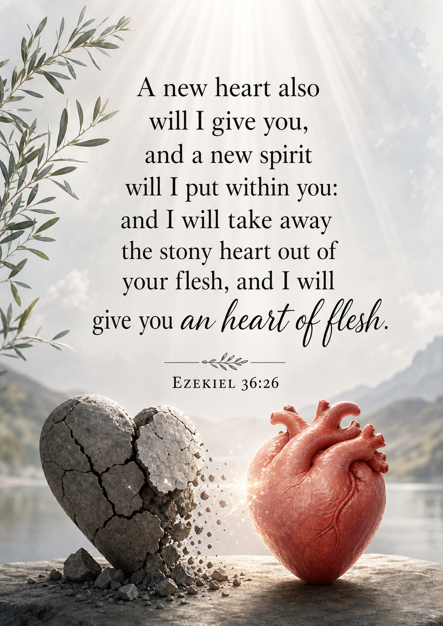 Bible Verse - Christian - Ezekiel 36:26 - A new heart also - A3/A4 Poster