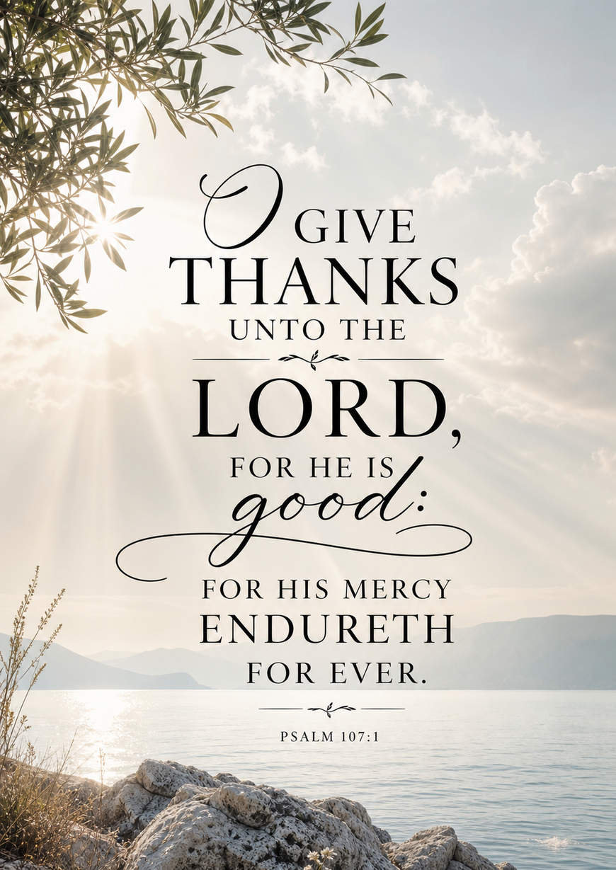 Bible Verse - Christian - Psalm 107:1 - O give thanks unto - A3/A4 Poster