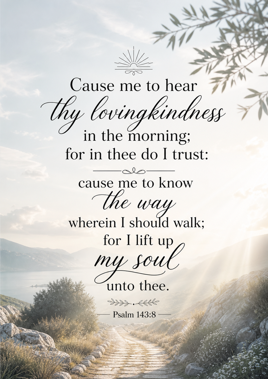 Bible Verse - Christian - Psalm 143:8 - Cause me to hear - A3/A4 Poster