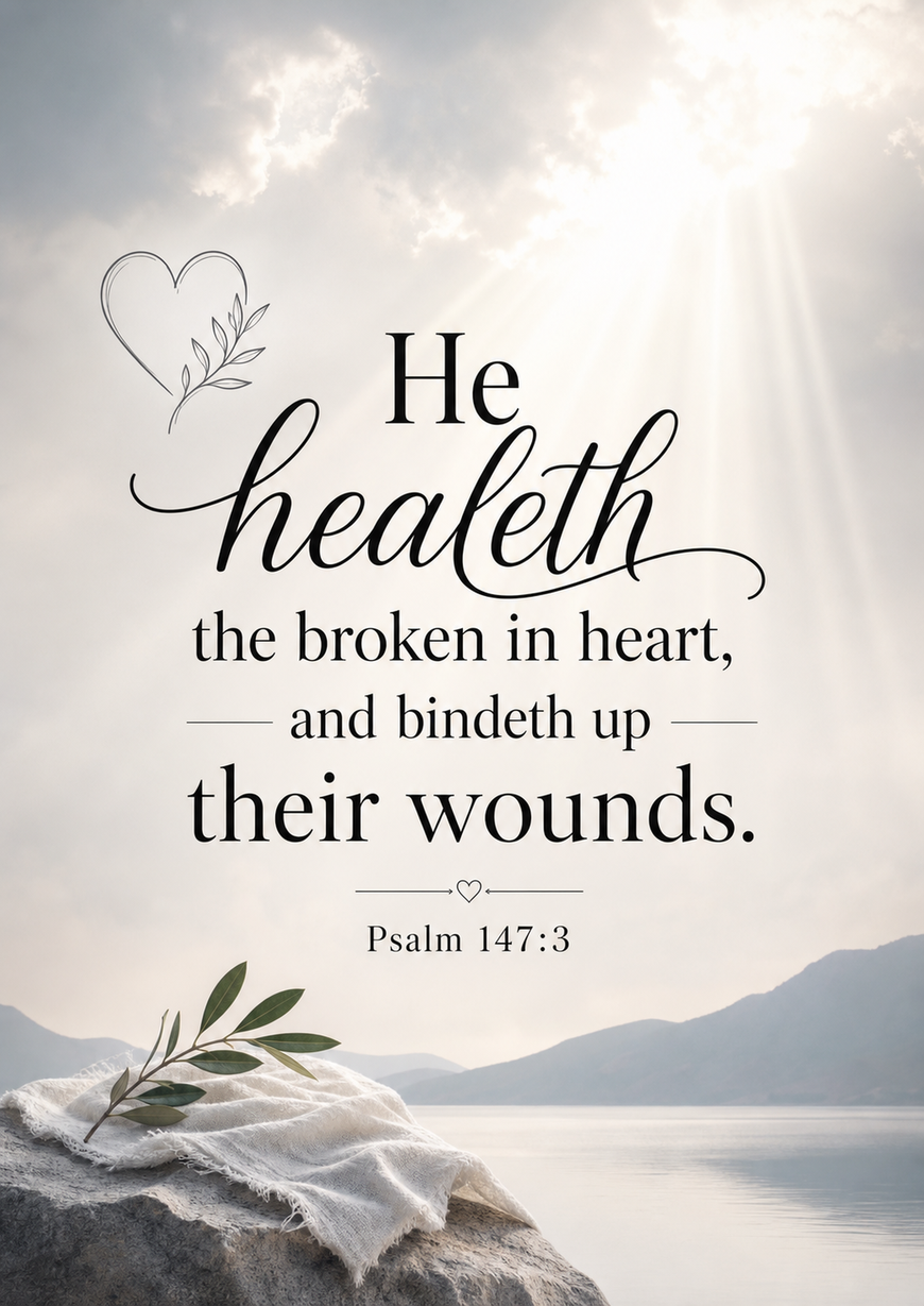 Bible Verse - Christian - Psalm 147:3 - He healeth the broken - A3/A4 Poster