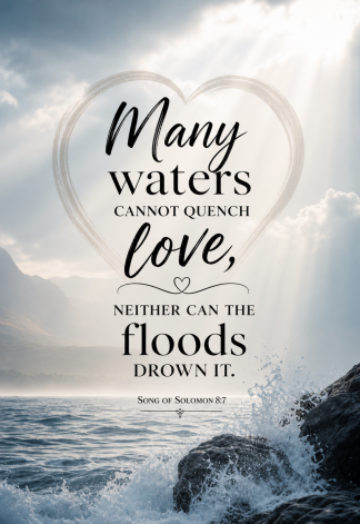 Bible Verse - Christian - Song of Solomon 8:7 - Many waters cannot quench - A3/A4 Poster